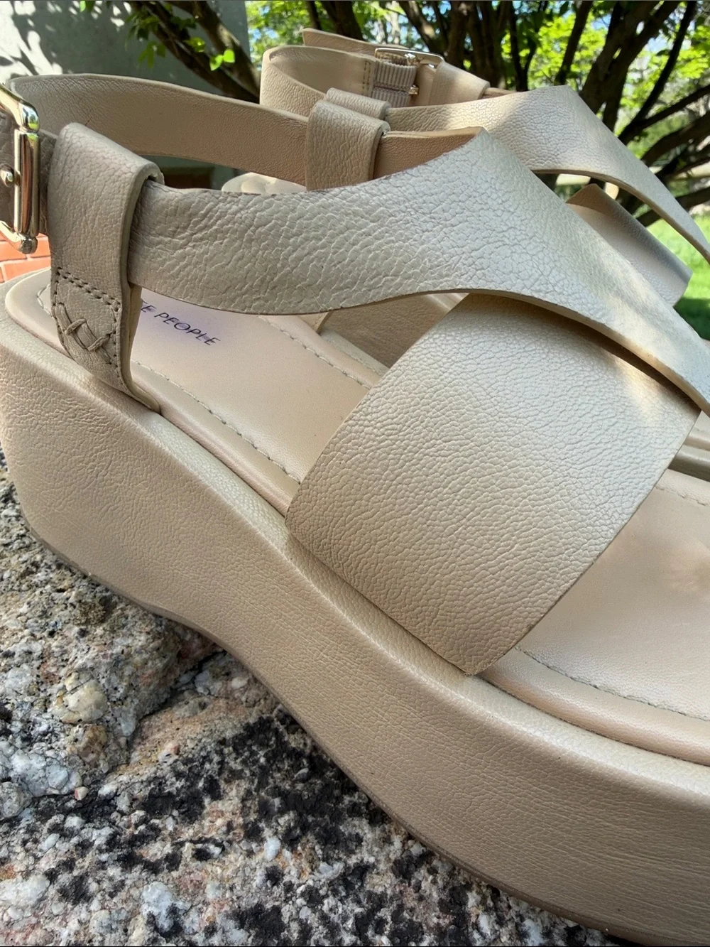 Free People Beige Platform Thong Sandals